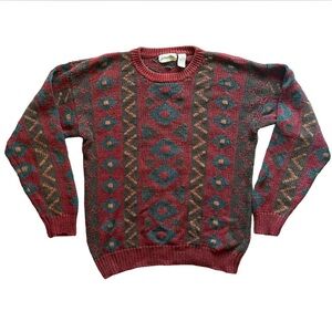 VINTAGE 90s Men’s Grandpa Eclectic Print Knit Crewneck Sweater Sz M Tall